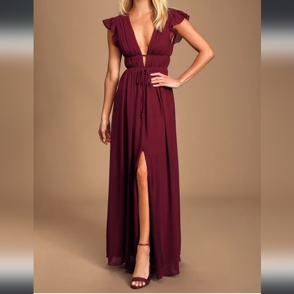 Lulus Dresses & Skirts - Lulu's I'm All Yours Burgundy Ruffled Maxi Dress